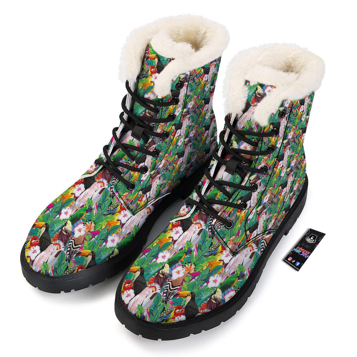 Palm Leaves And Bird Of Paradise Print Winter Boots-grizzshop