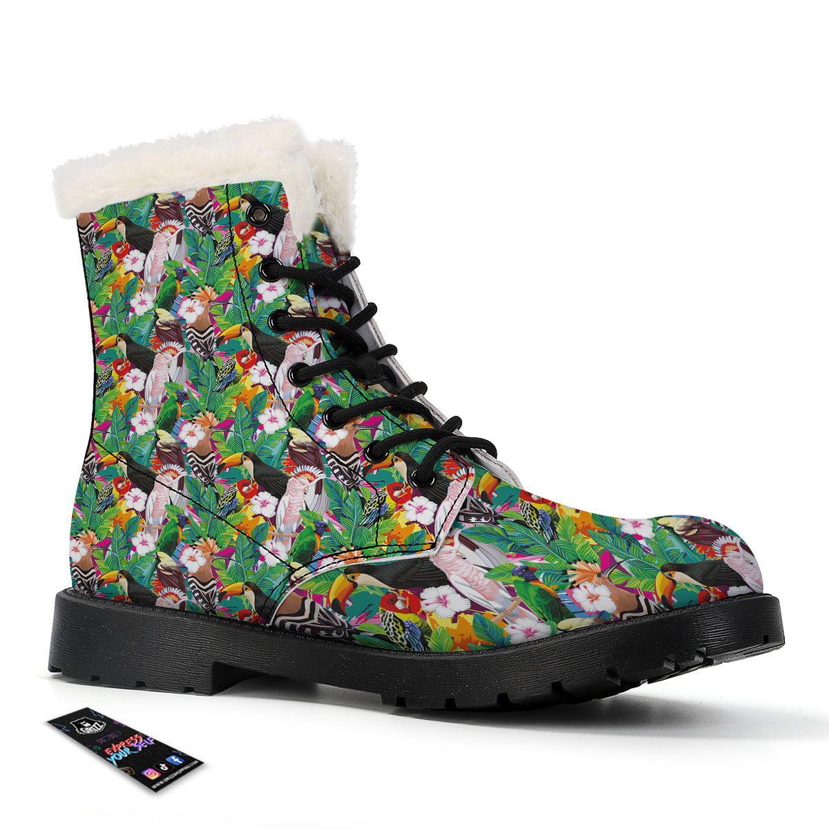 Palm Leaves And Bird Of Paradise Print Winter Boots-grizzshop