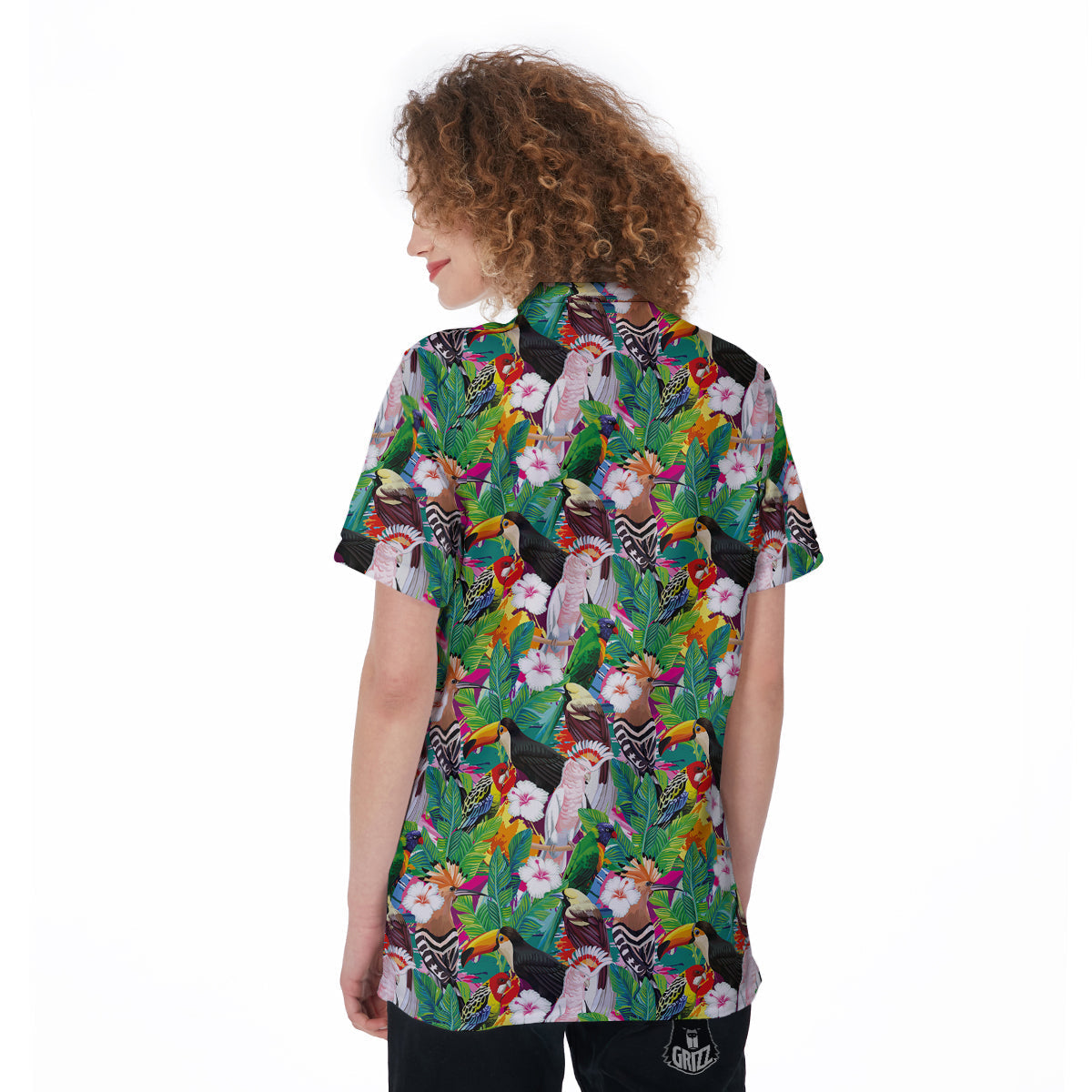Palm Leaves And Bird Of Paradise Print Women's Golf Shirts-grizzshop