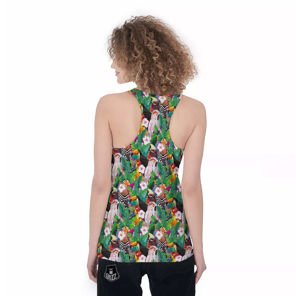 Palm Leaves And Bird Of Paradise Print Women's Racerback Tank Top-grizzshop