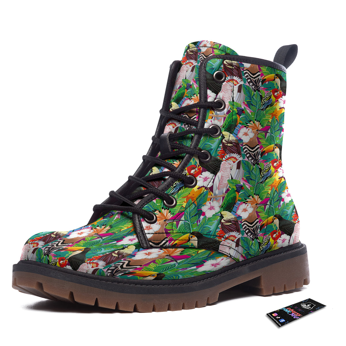 Palm Leaves And Bird Of Paradise Print Work Boots-grizzshop