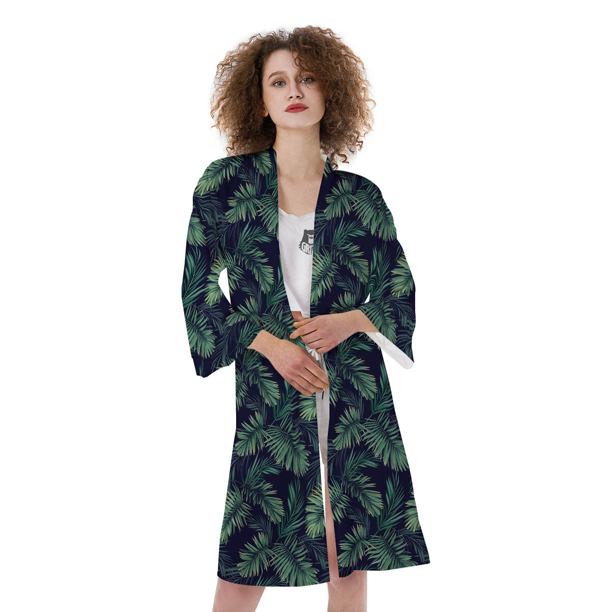 Palm Leaves Dark Tropical Print Pattern Kimono-grizzshop