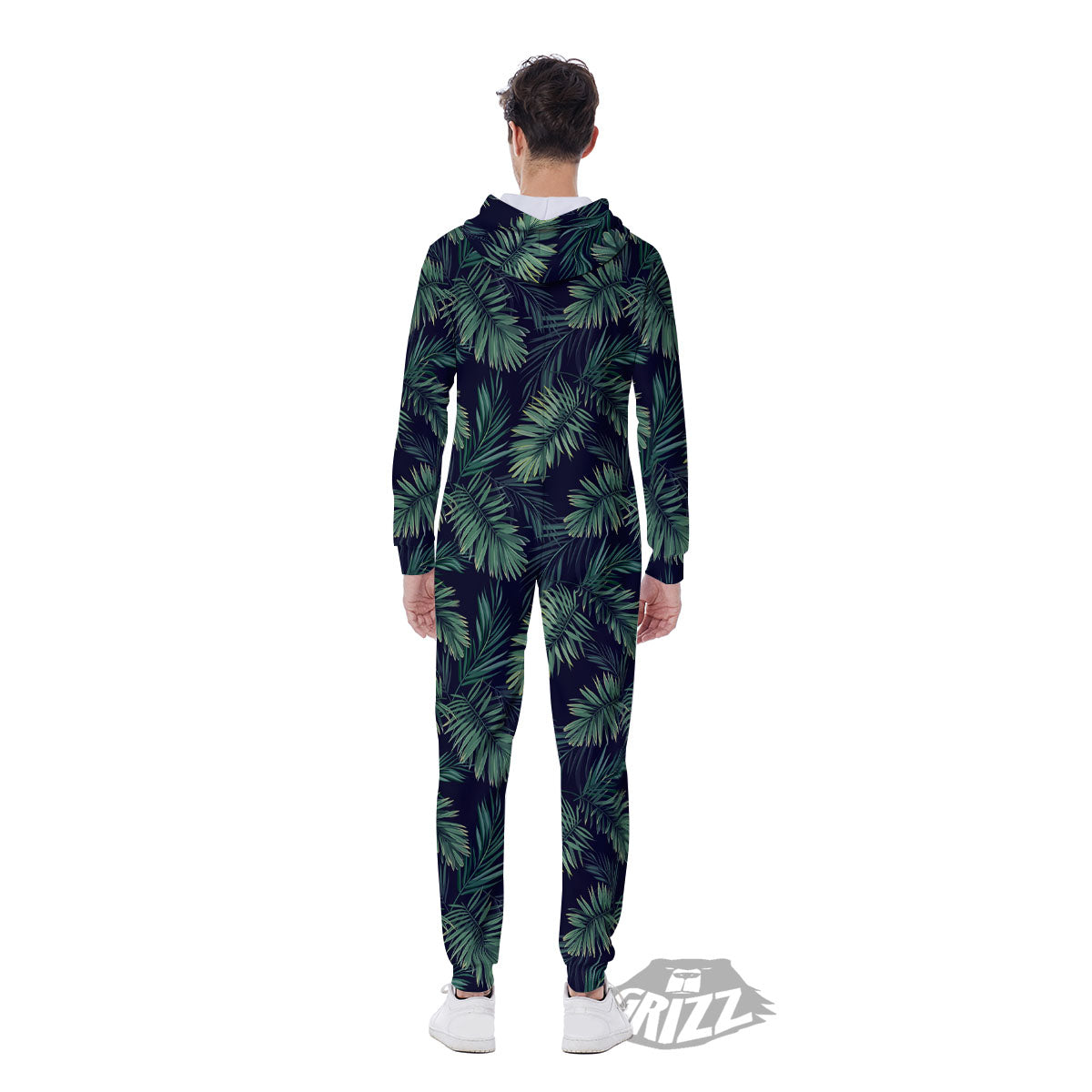 Palm Leaves Dark Tropical Print Pattern Men's Jumpsuit-grizzshop
