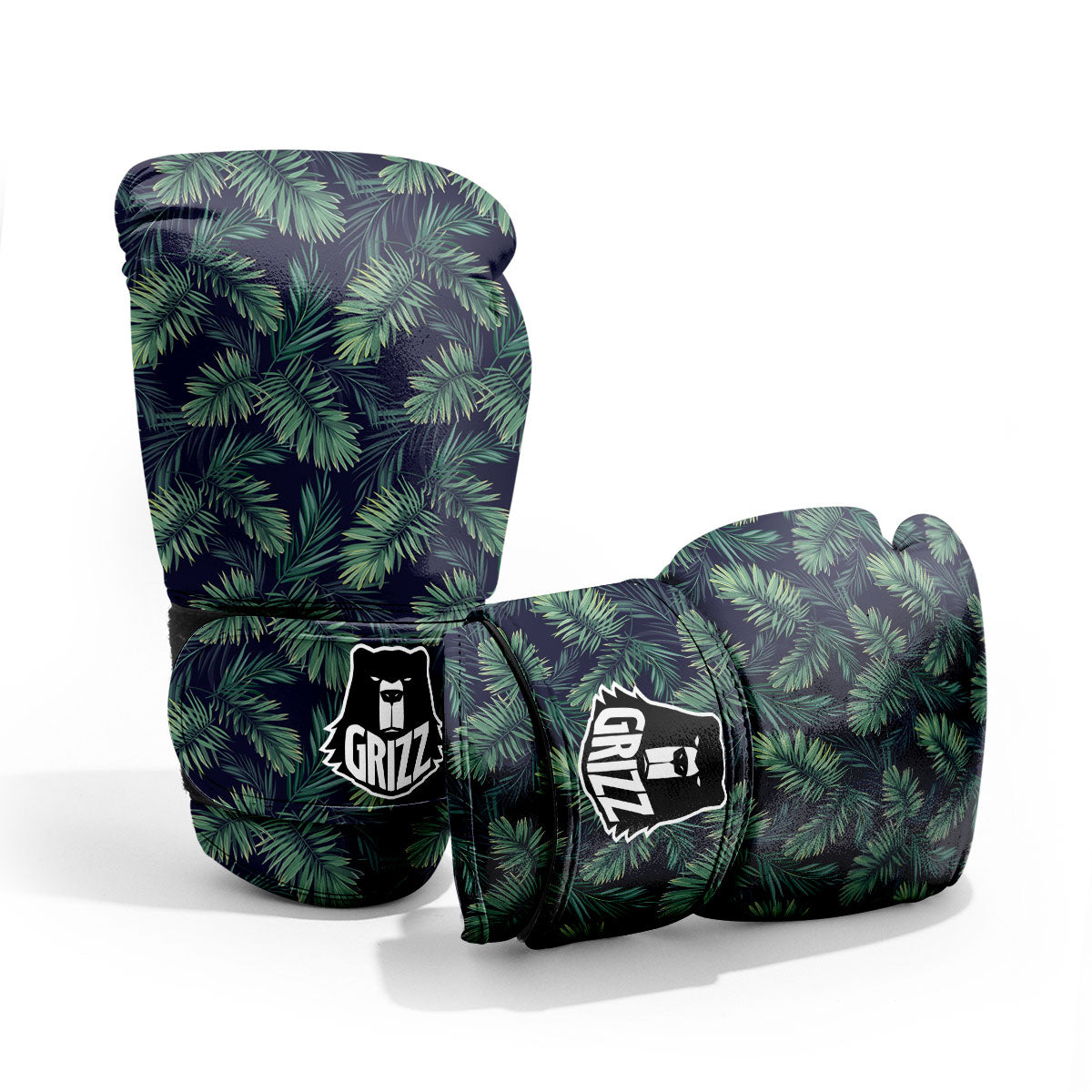 Palm Leaves Dark Tropical Print Pattern Sparring Gloves-grizzshop