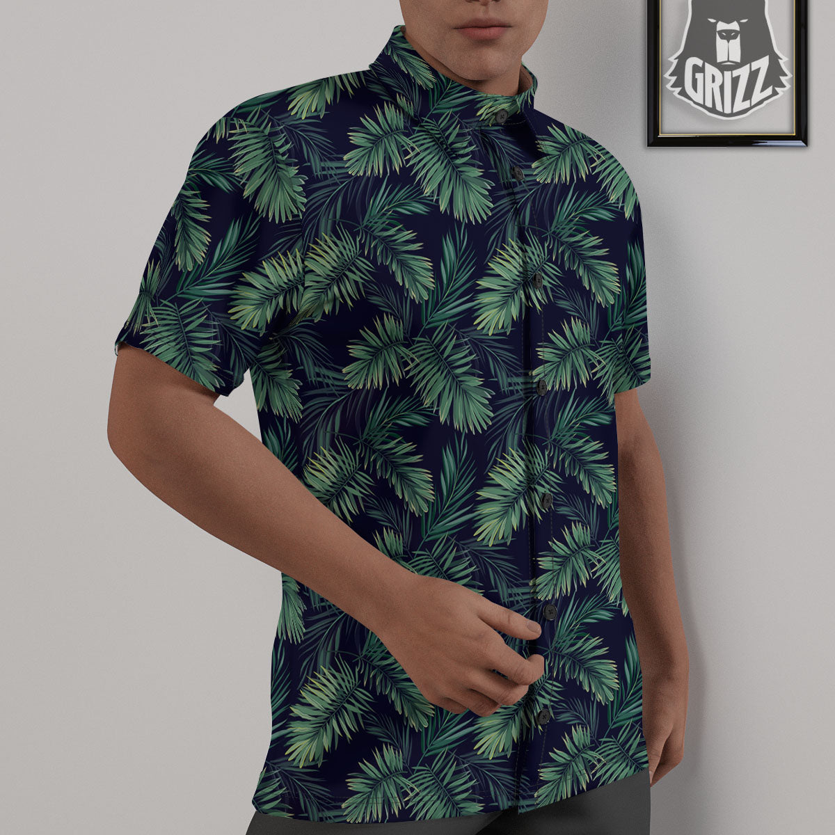 Palm Leaves Dark Tropical Print Pattern Untucked Shirts-grizzshop