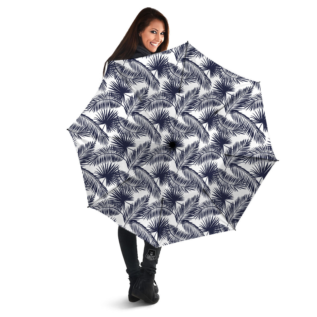 Palm Leaves White And Black Print Umbrella-grizzshop
