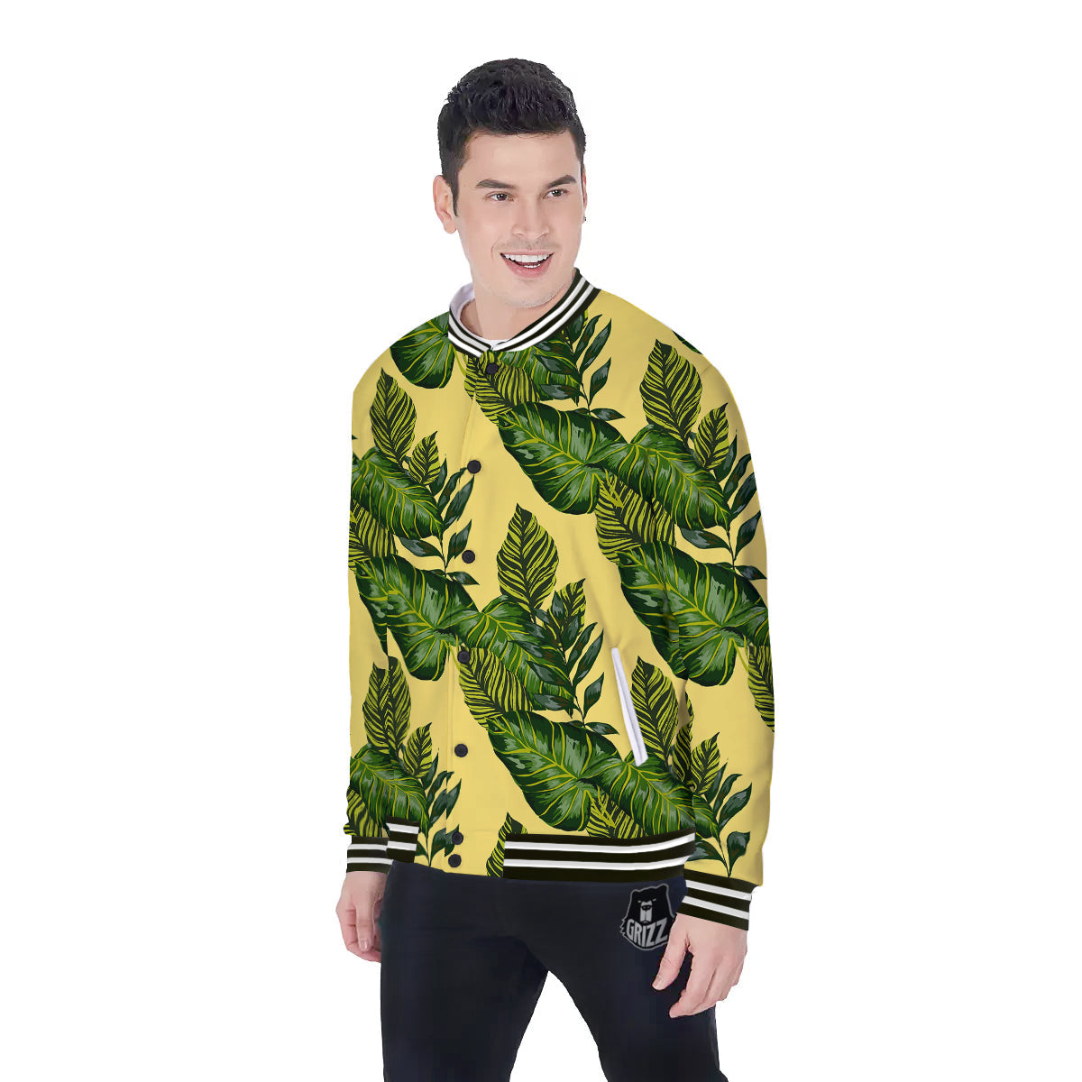 Palm Leaves Yellow Hawaiian Print Pattern Baseball Jacket-grizzshop