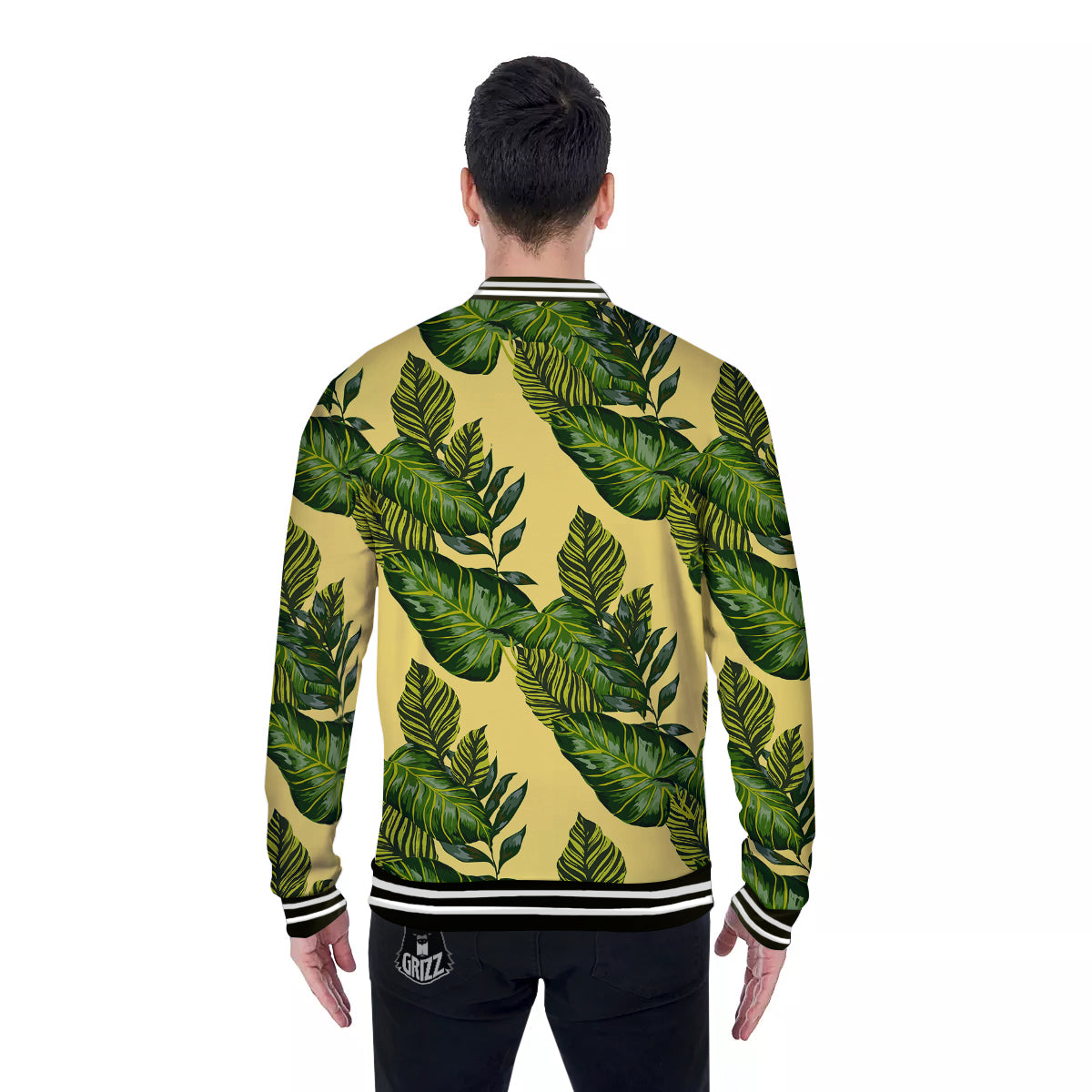 Palm Leaves Yellow Hawaiian Print Pattern Baseball Jacket-grizzshop