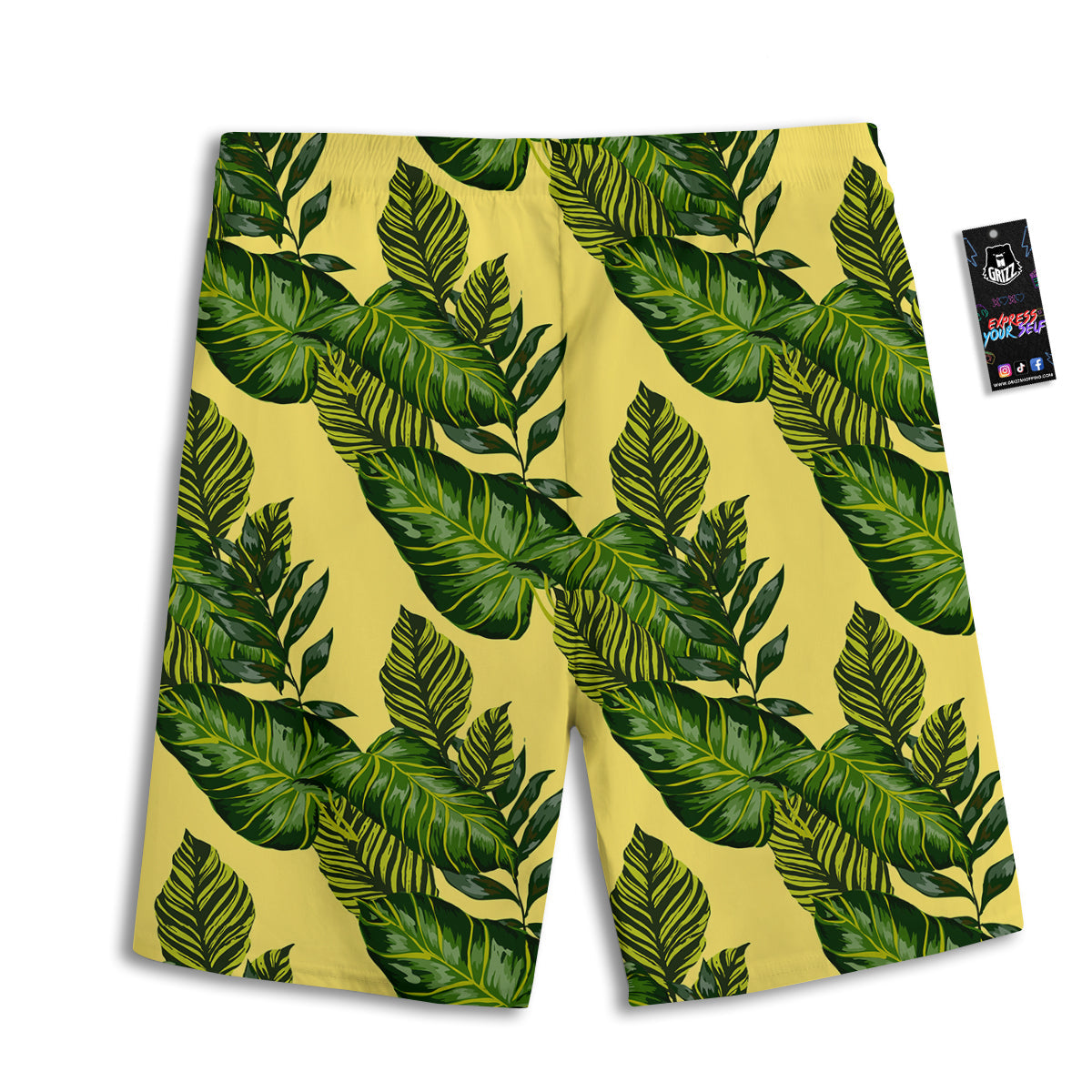 Palm Leaves Yellow Hawaiian Print Pattern Men's Athletic Shorts