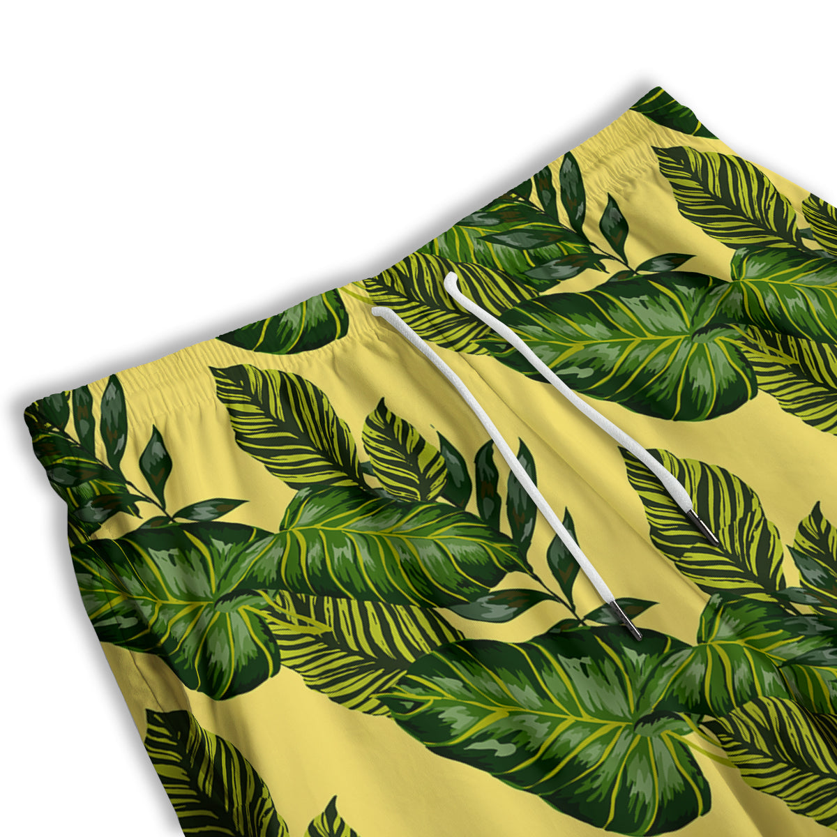 Palm Leaves Yellow Hawaiian Print Pattern Men's Athletic Shorts