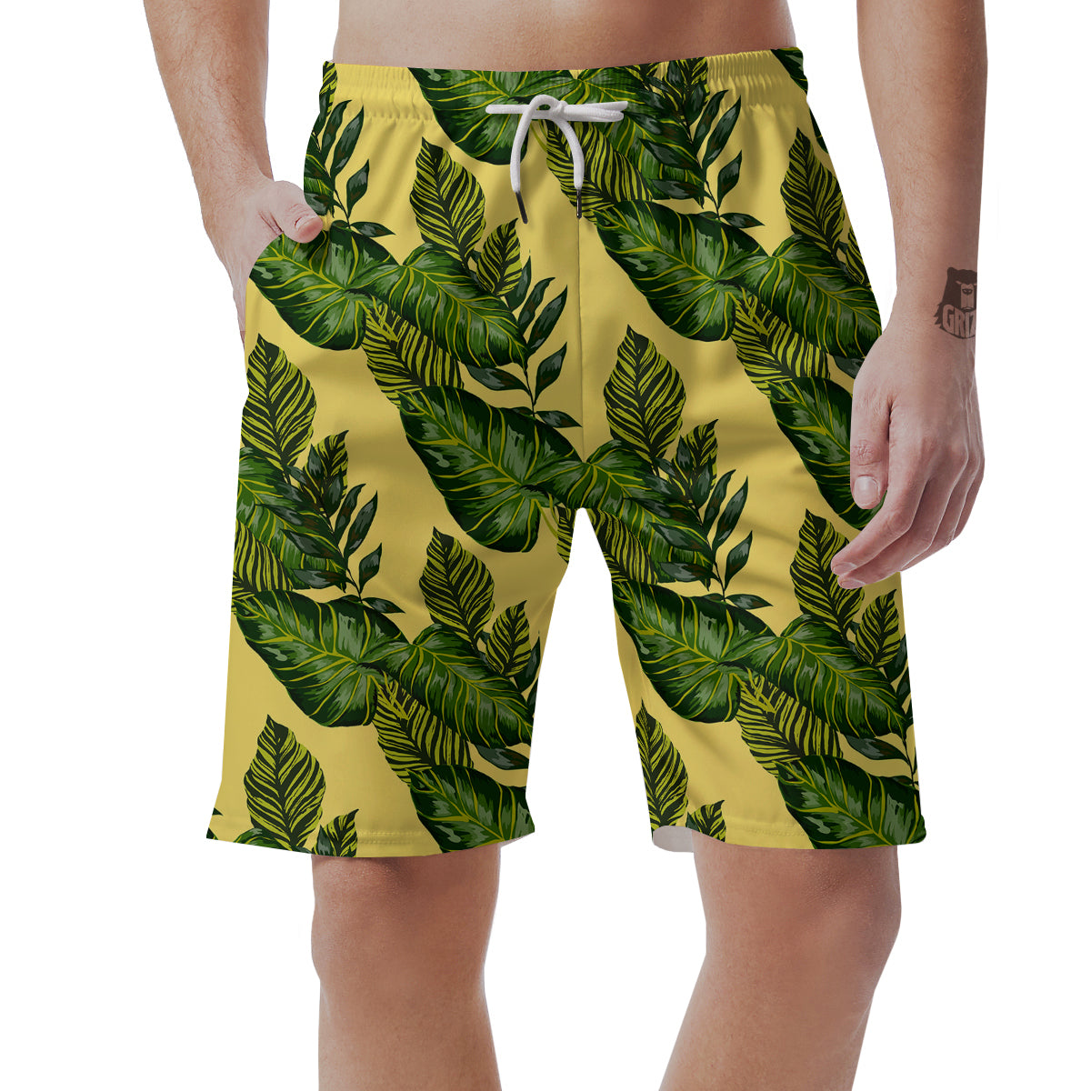 Hibiscus Flower Hawaiian Yellow Print Men's Shorts