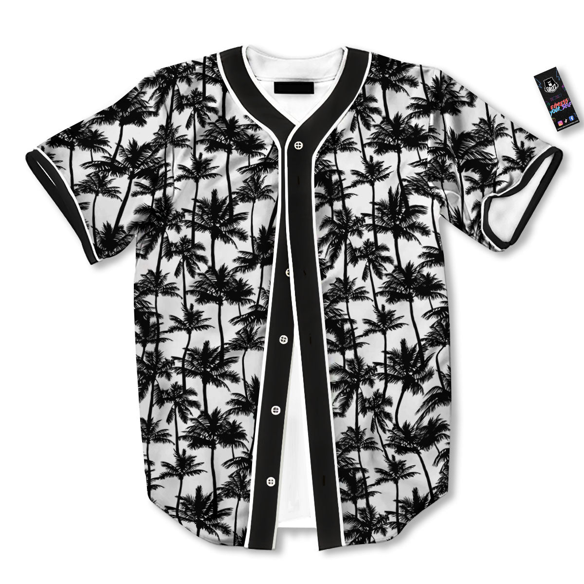 Palm Tree Black White Print Pattern Baseball Jersey-grizzshop