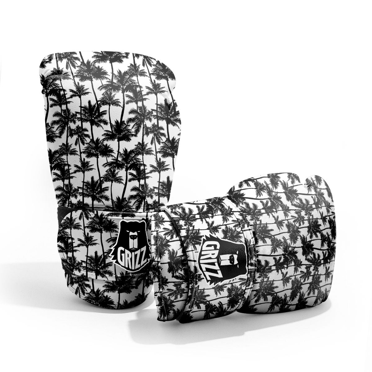 Palm Tree Black White Print Pattern Pro Boxing Glove