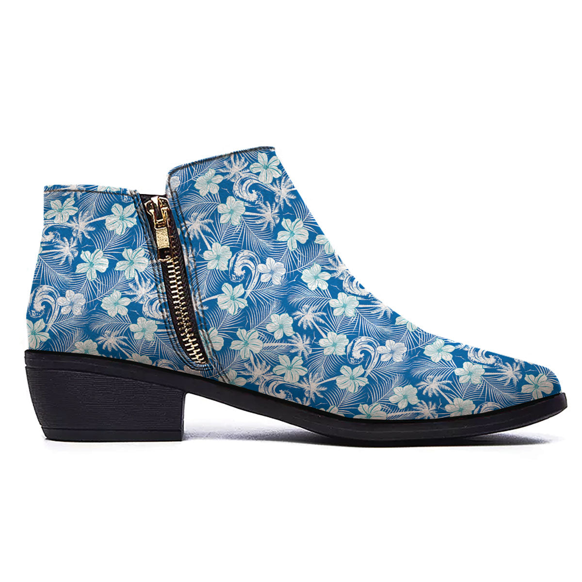 Palm Tree Blue Hibiscus Print Pattern Ankle Boots-grizzshop