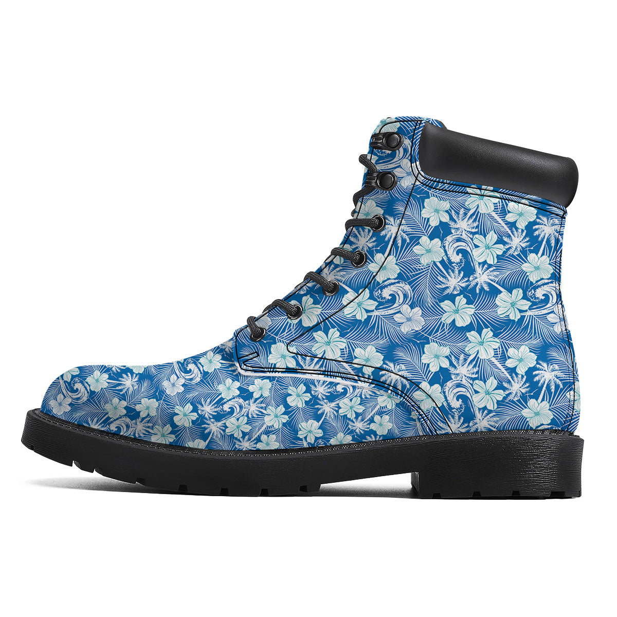 Palm Tree Blue Hibiscus Print Pattern Boots-grizzshop