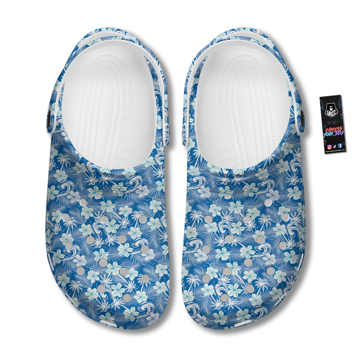 Palm Tree Blue Hibiscus Print Pattern Clog-grizzshop