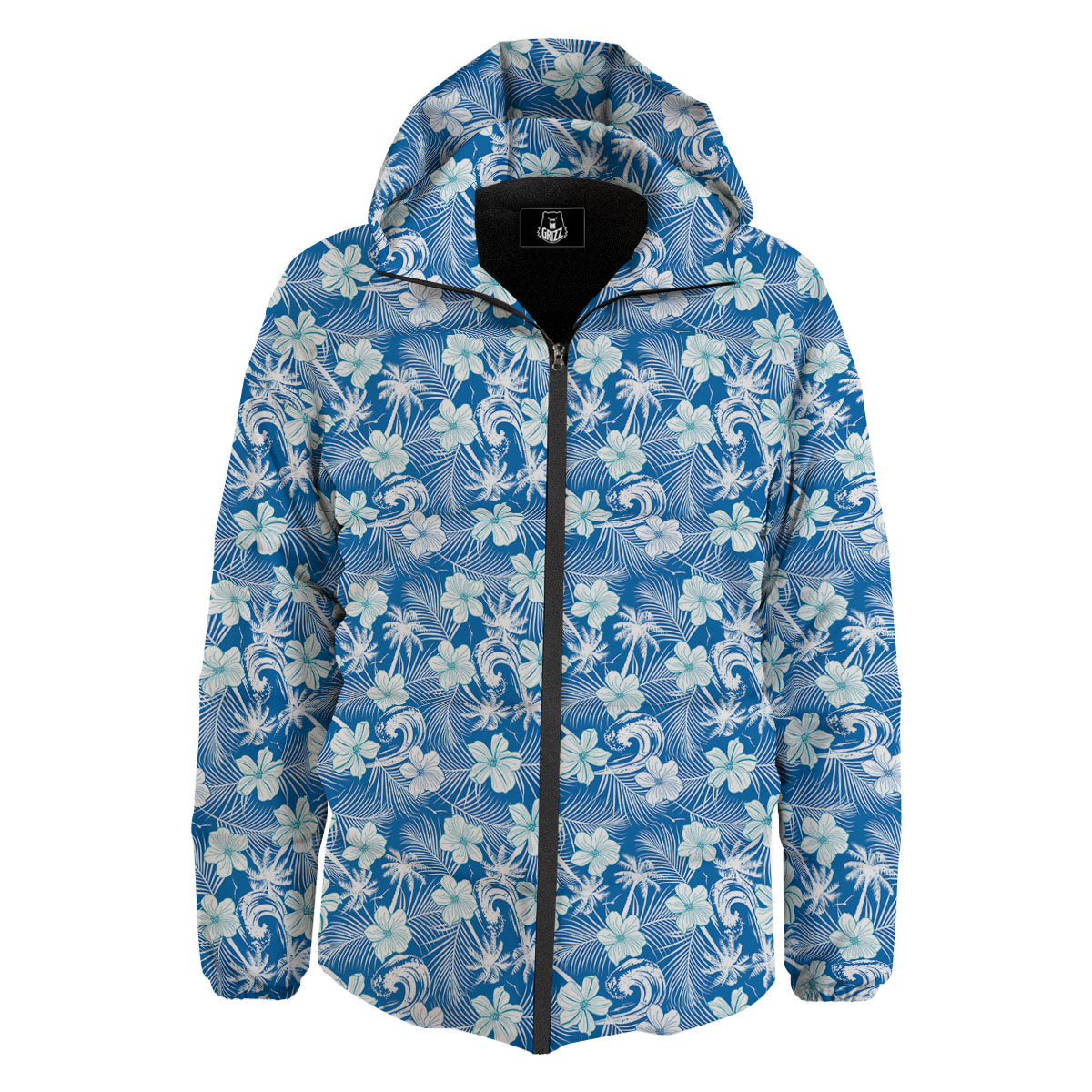 Palm Tree Blue Hibiscus Print Pattern Down Jacket-grizzshop