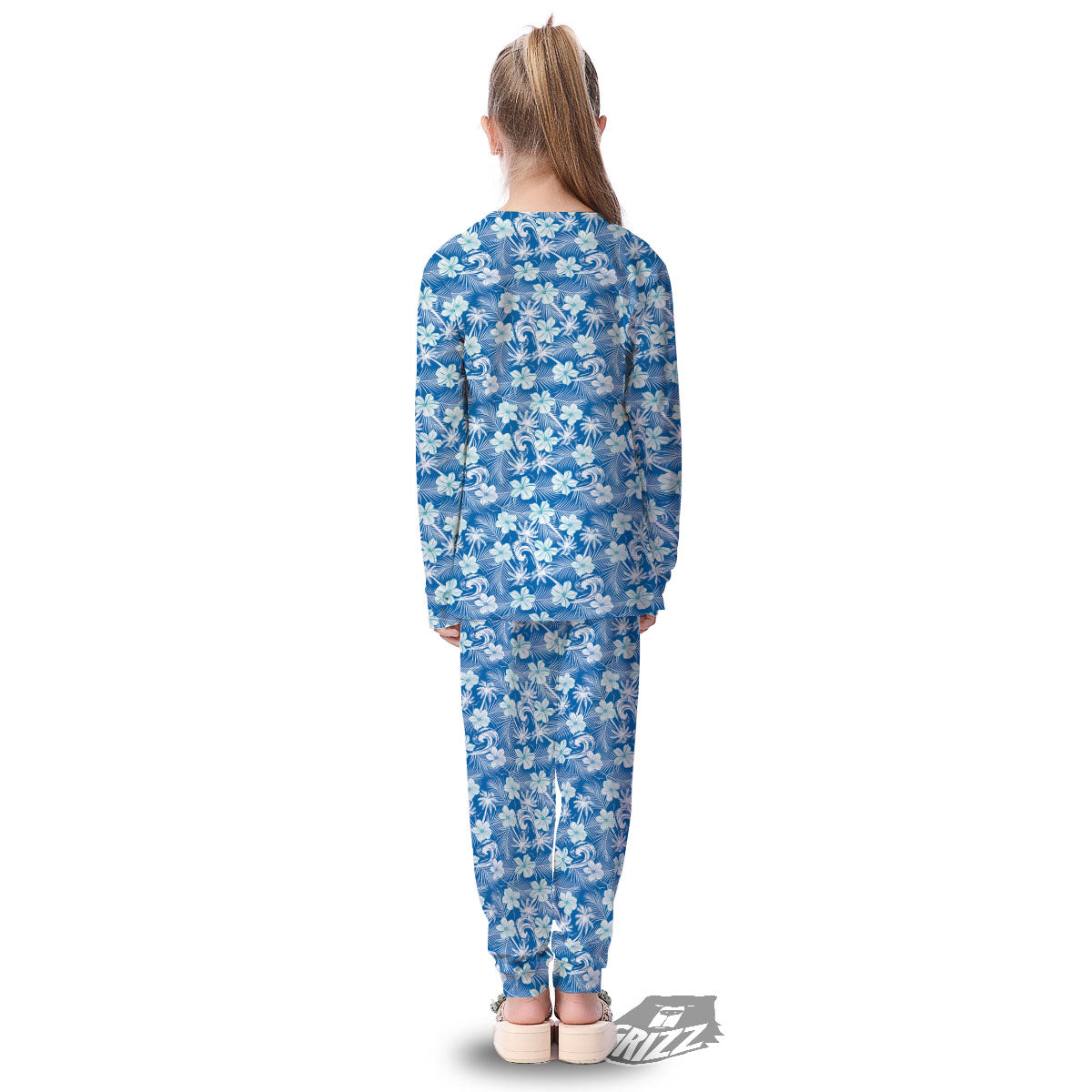 Palm Tree Blue Hibiscus Print Pattern Kid's Pajamas-grizzshop