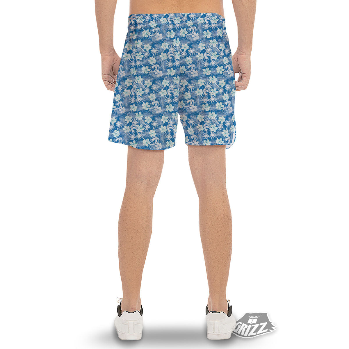 Palm Tree Blue Hibiscus Print Pattern Men's Gym Shorts-grizzshop
