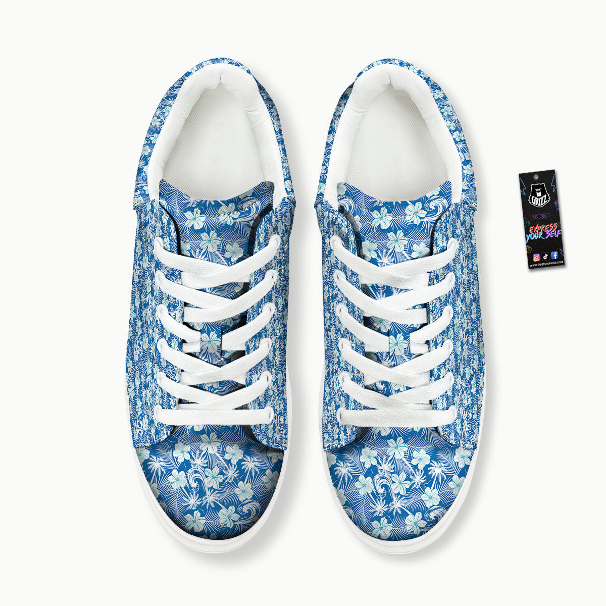 Palm Tree Blue Hibiscus Print Pattern Platform Shoes-grizzshop