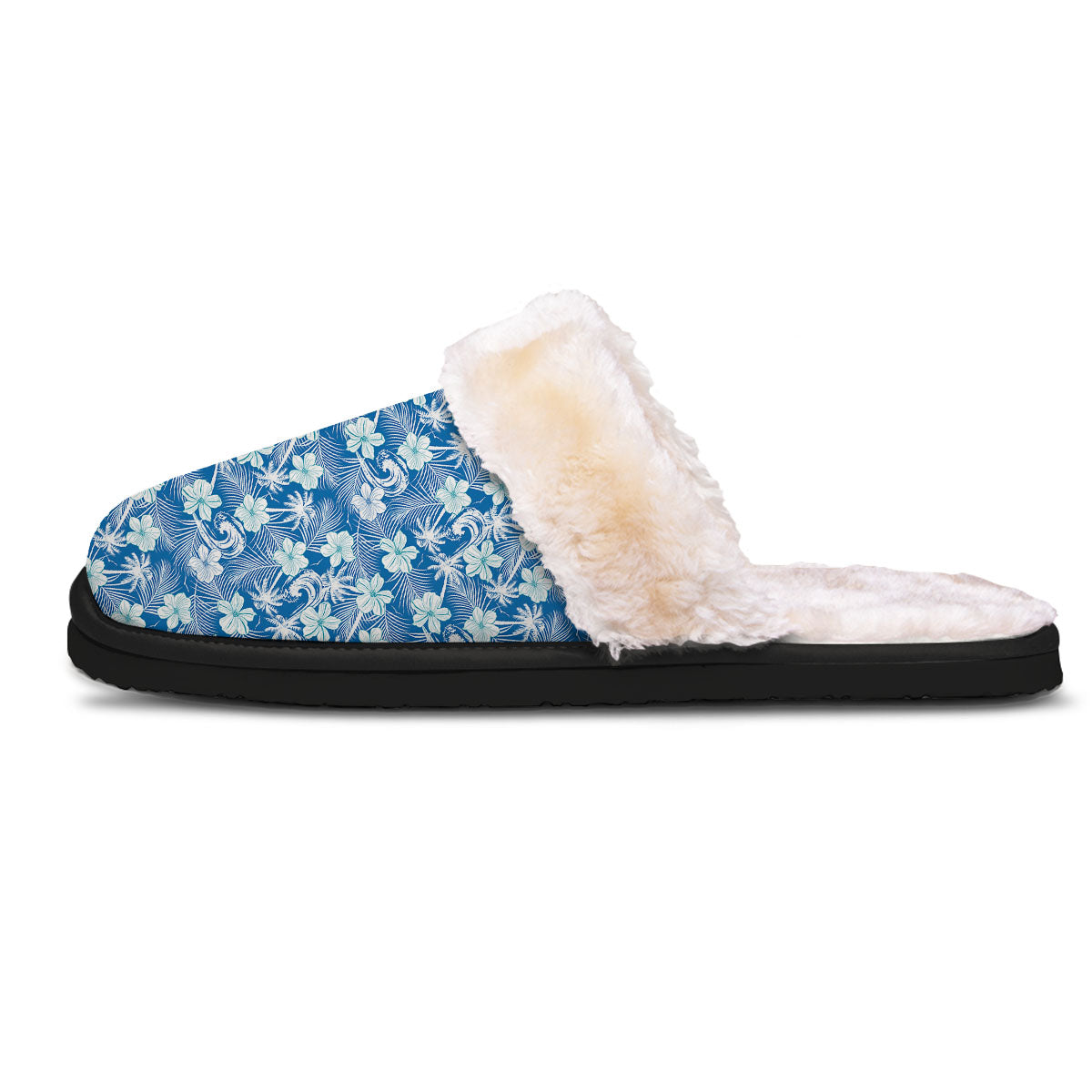 Palm Tree Blue Hibiscus Print Pattern Slippers-grizzshop