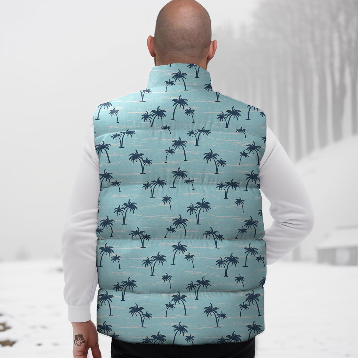 Palm Tree Blue Print Pattern Down Vest-grizzshop