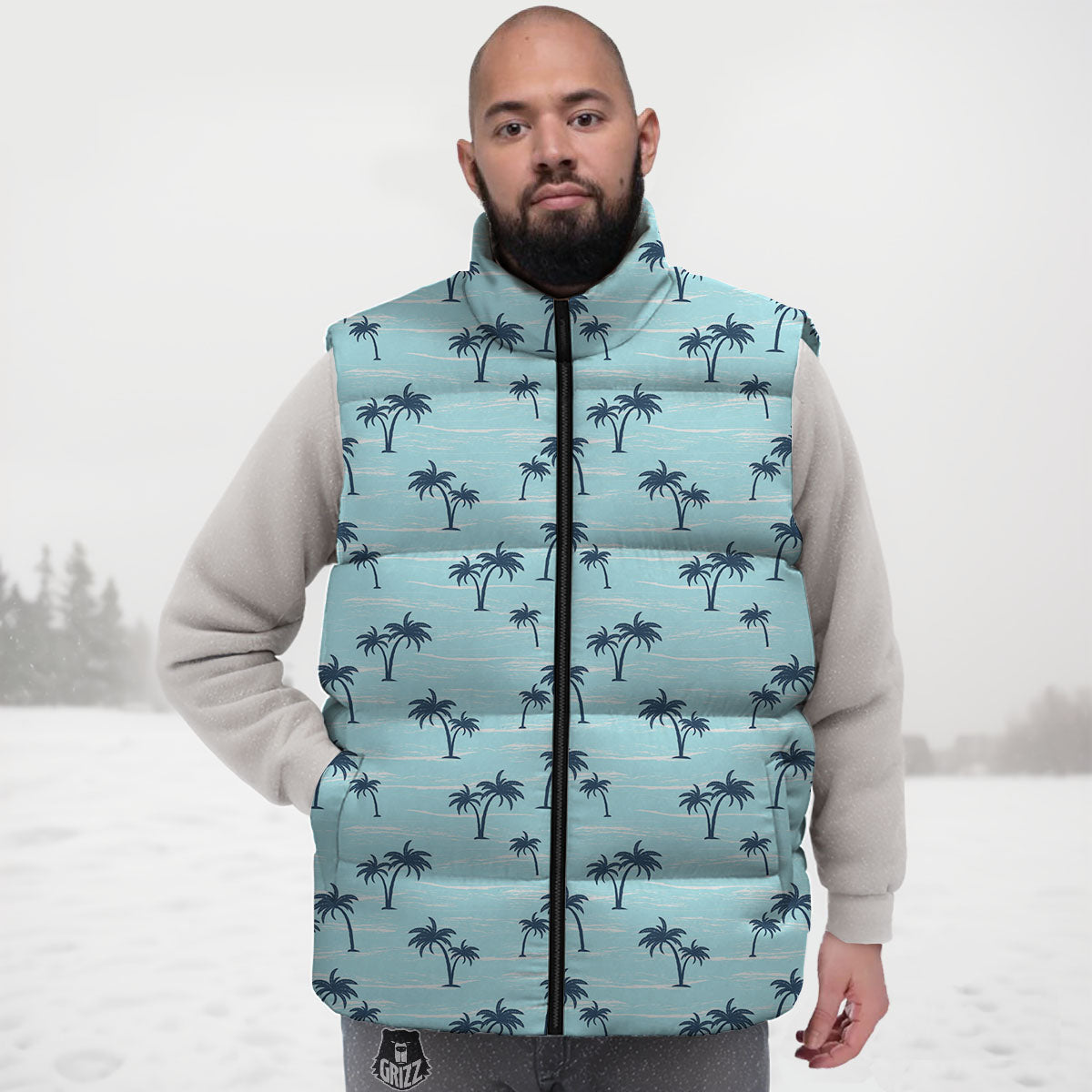 Palm Tree Blue Print Pattern Down Vest