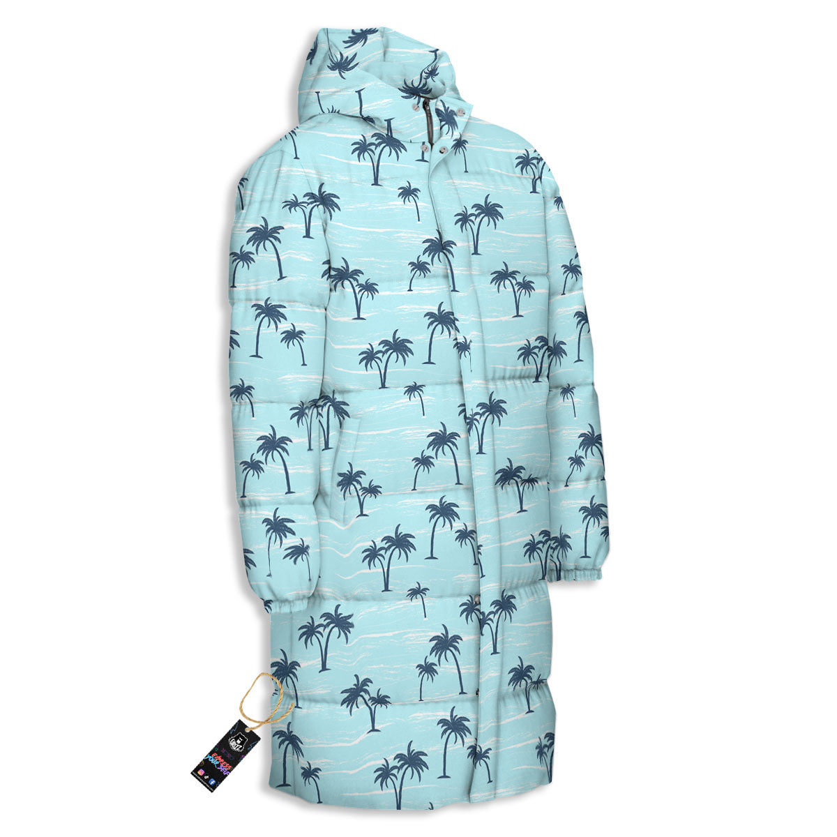 Palm Tree Blue Print Pattern Long Down Jacket-grizzshop