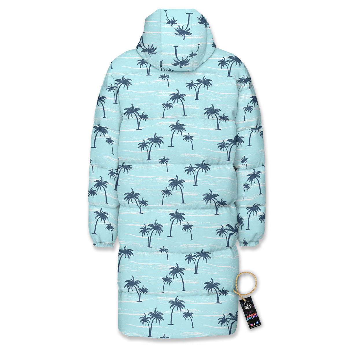 Palm Tree Blue Print Pattern Long Down Jacket-grizzshop