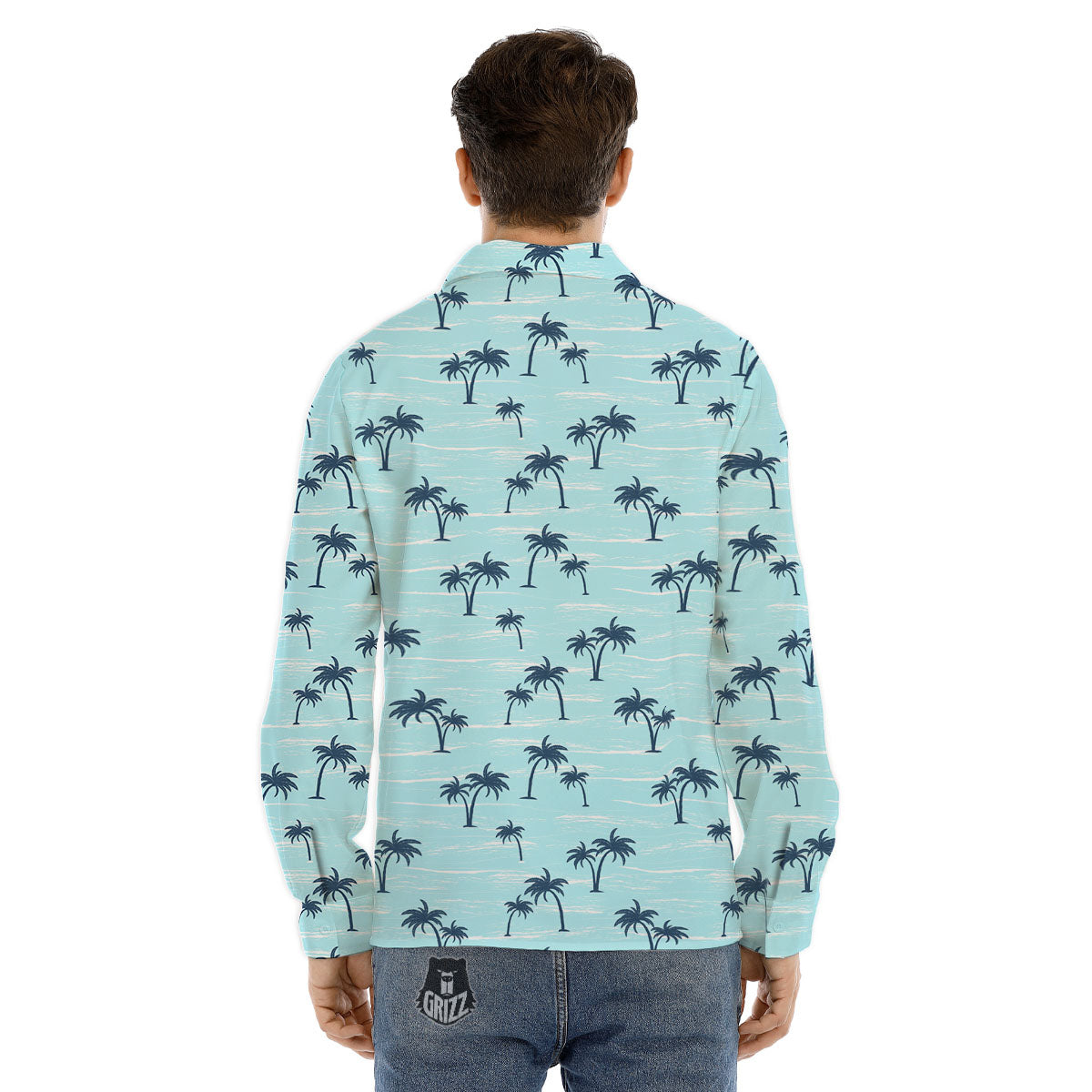 Palm Tree Blue Print Pattern Men's Dress Shirts-grizzshop