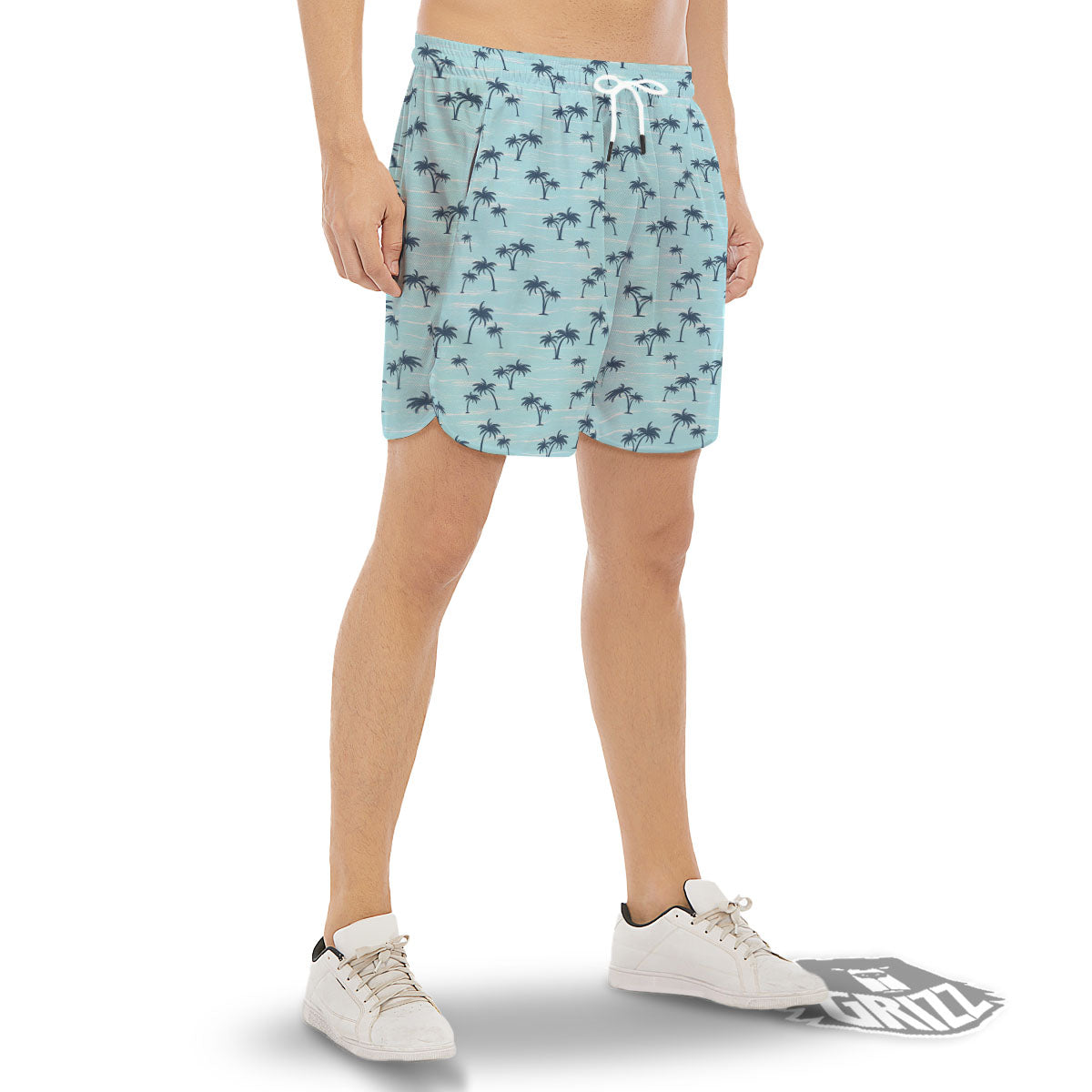 Palm Tree Blue Print Pattern Men's Gym Shorts-grizzshop