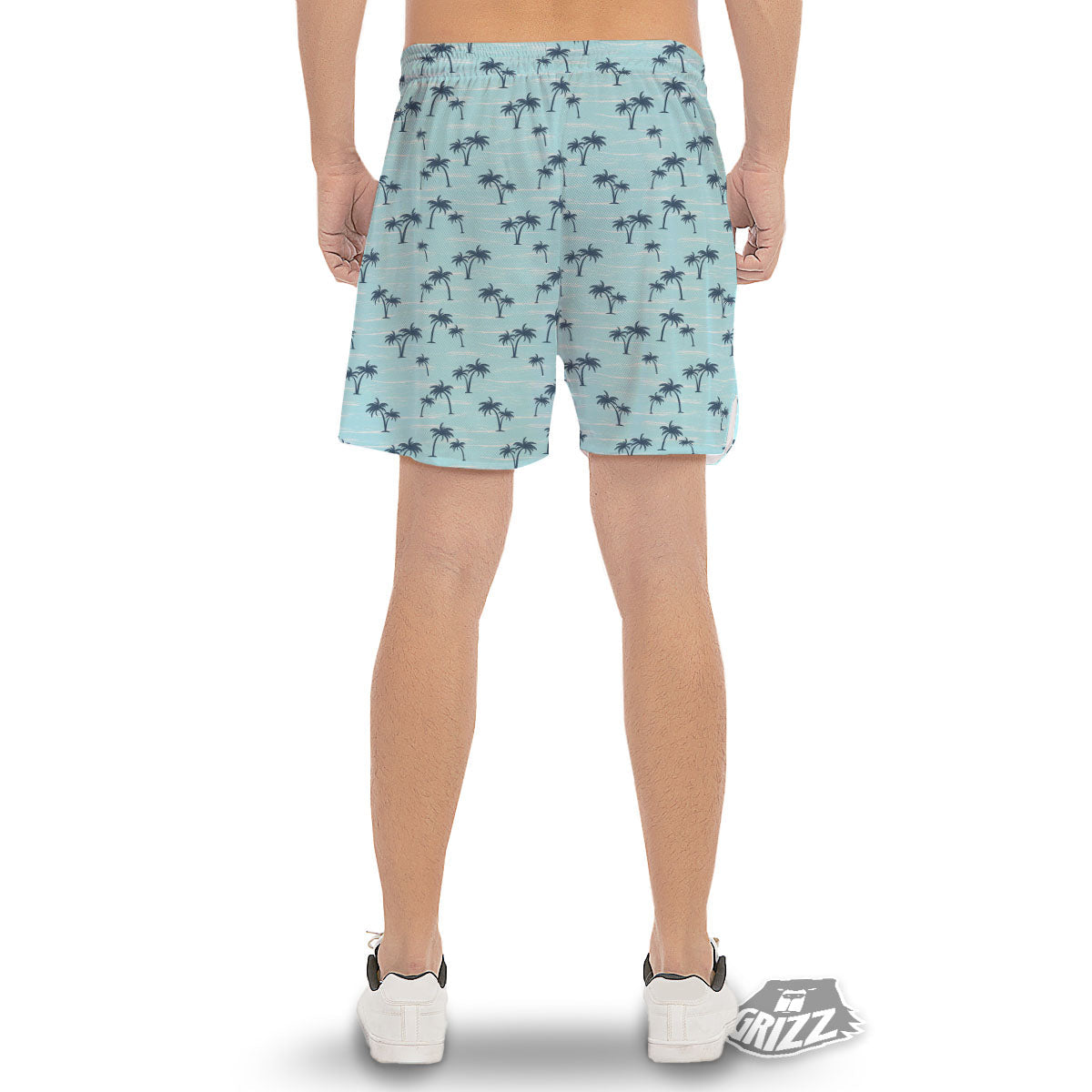 Palm Tree Blue Print Pattern Men's Gym Shorts-grizzshop