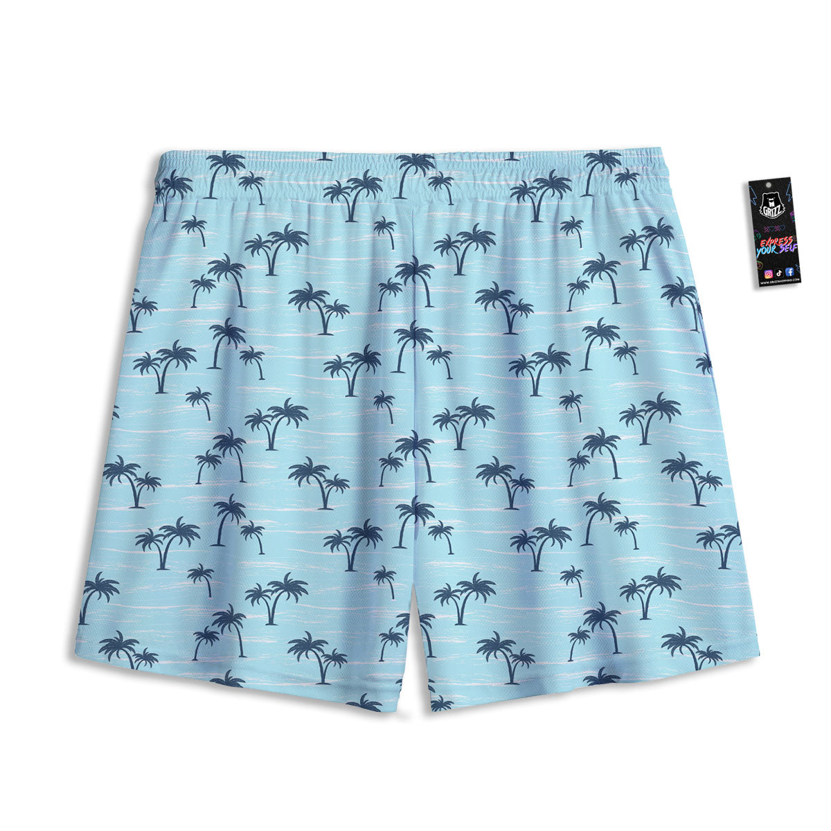 Palm Tree Blue Print Pattern Mesh Shorts-grizzshop