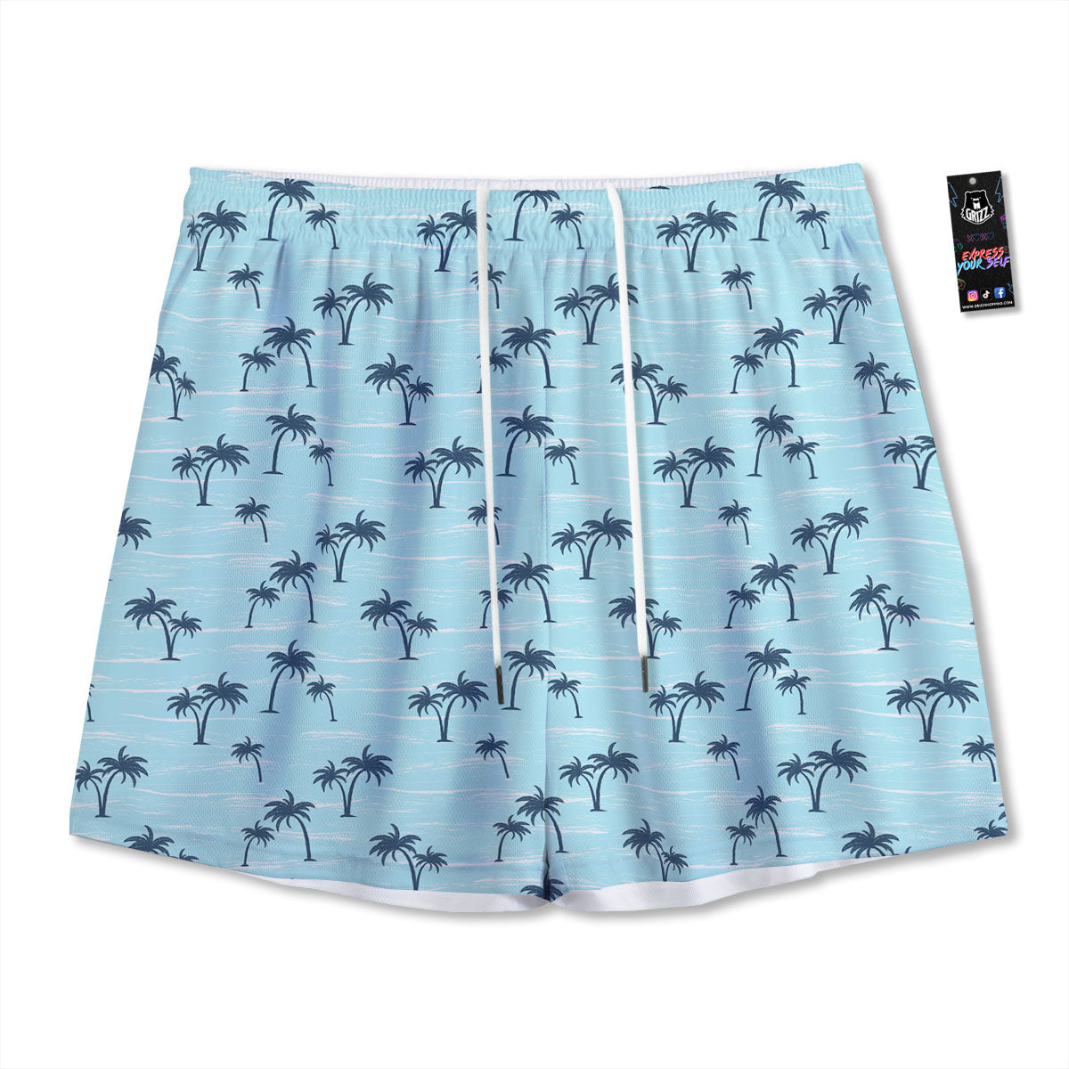 Palm Tree Blue Print Pattern Mesh Shorts-grizzshop