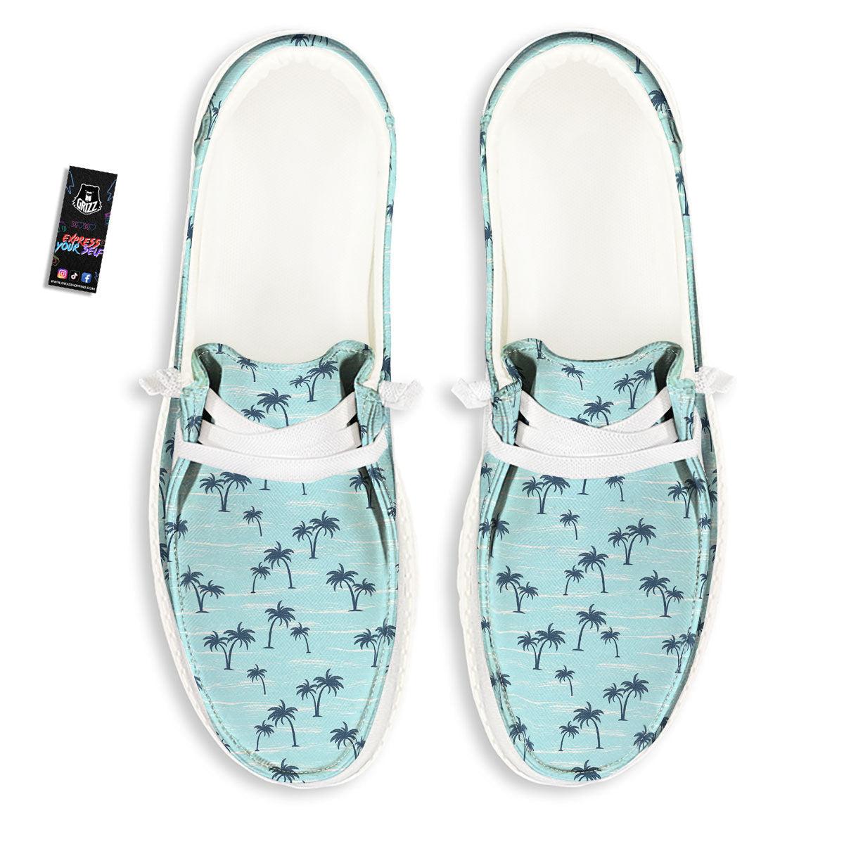 Palm Tree Blue Print Pattern White Loafers-grizzshop