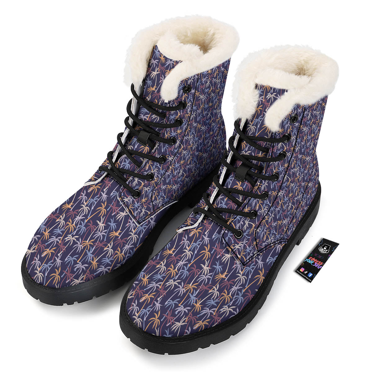 Palm Tree Colorful Print Pattern Winter Boots-grizzshop