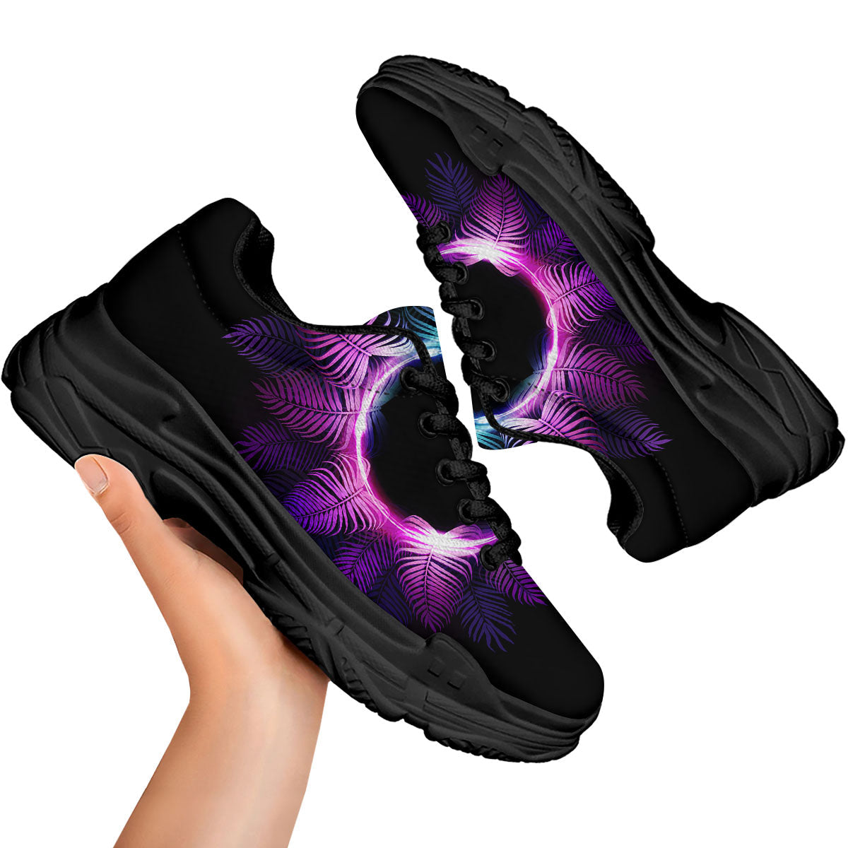 Palm Tree EDM Beach Print Black Chunky Shoes-grizzshop