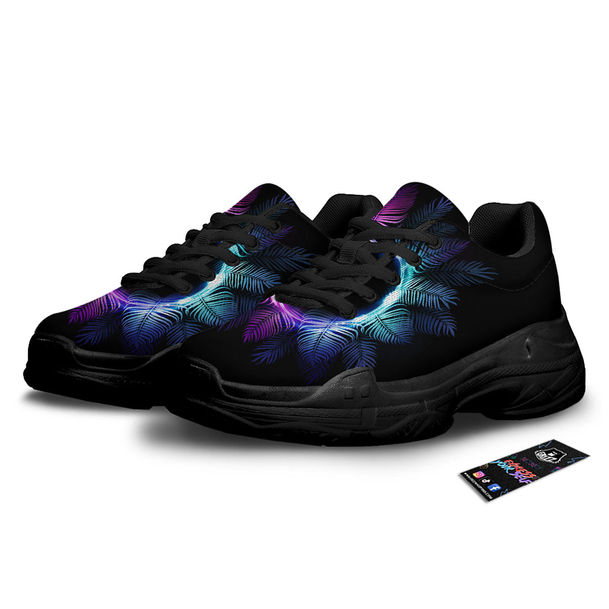Palm Tree EDM Beach Print Black Chunky Shoes-grizzshop