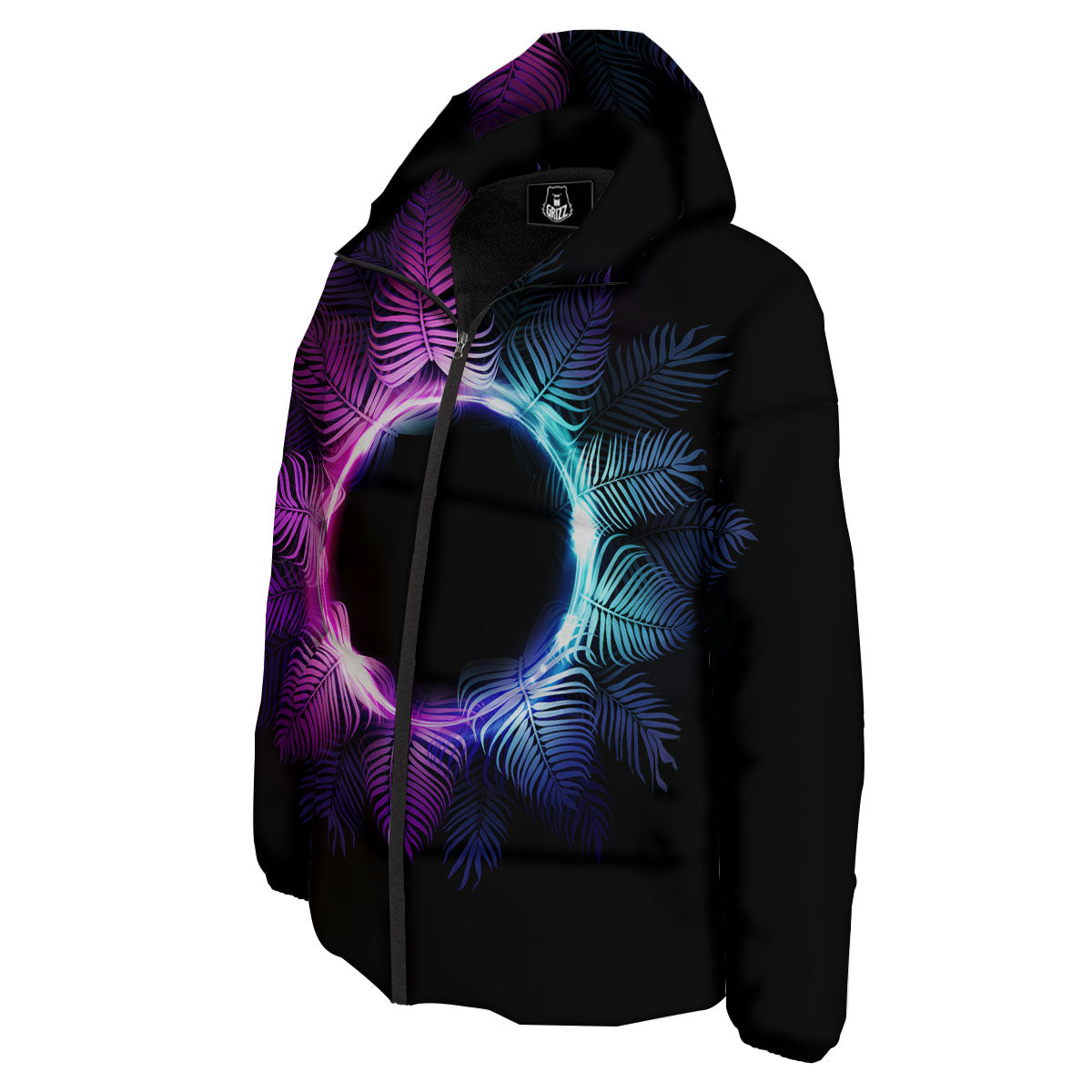 Palm Tree EDM Beach Print Down Jacket-grizzshop