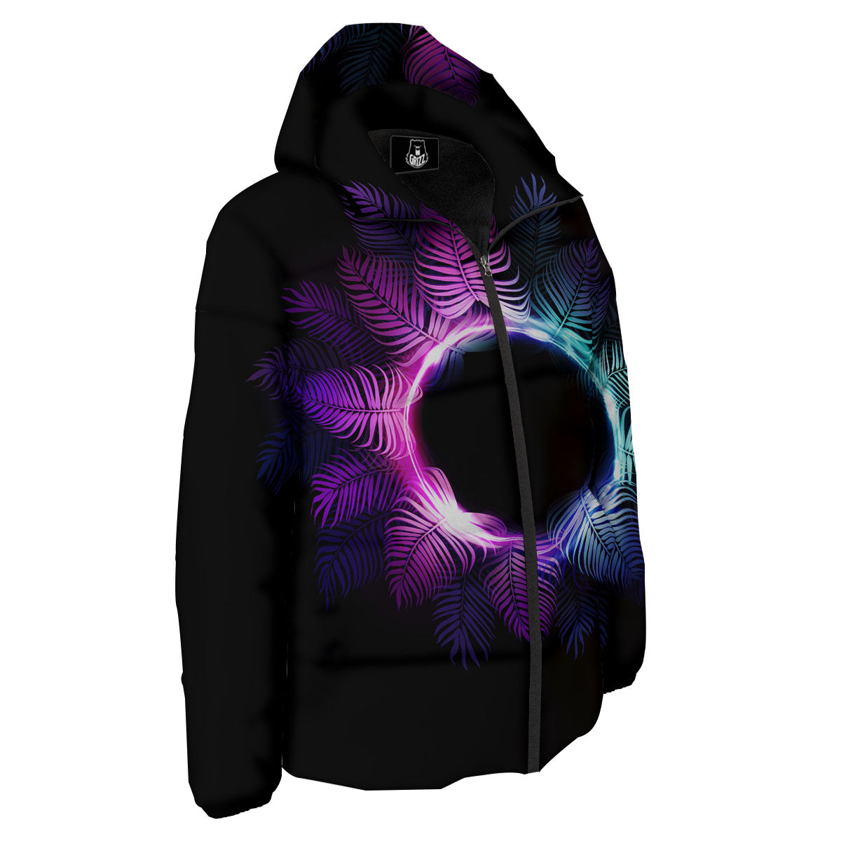 Palm Tree EDM Beach Print Down Jacket-grizzshop
