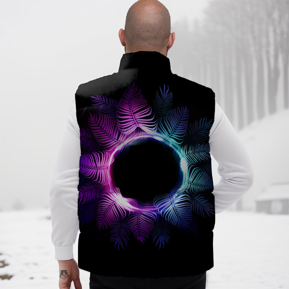 Palm Tree EDM Beach Print Down Vest-grizzshop