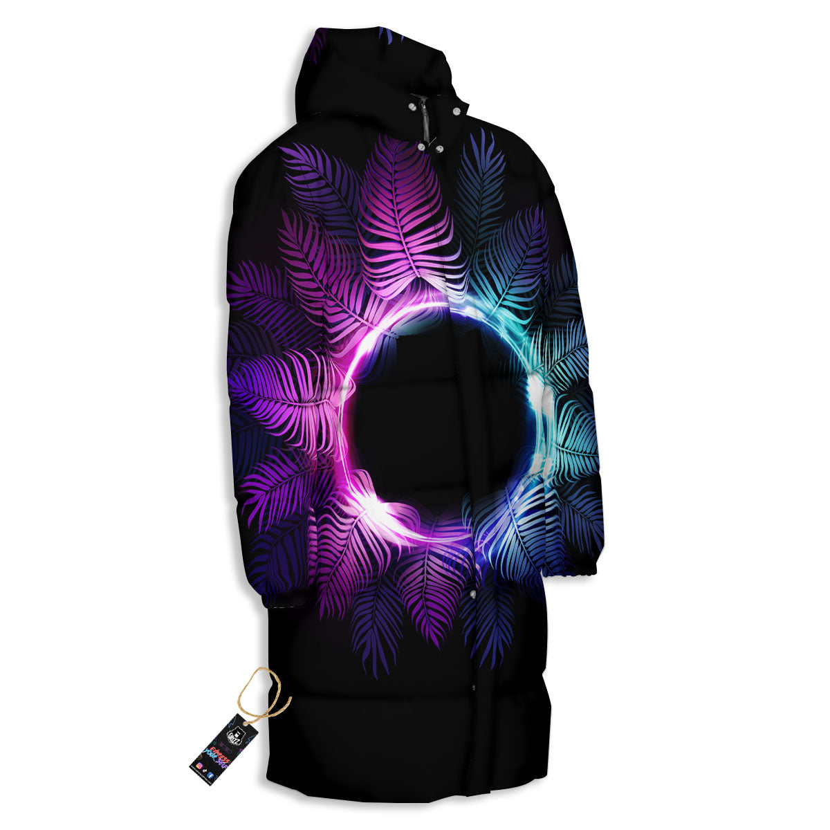 Palm Tree EDM Beach Print Long Down Jacket-grizzshop
