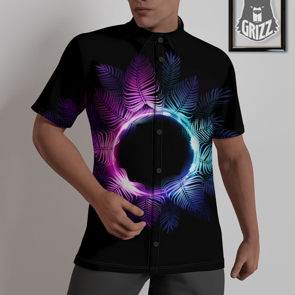 Palm Tree EDM Beach Print Untucked Shirts-grizzshop