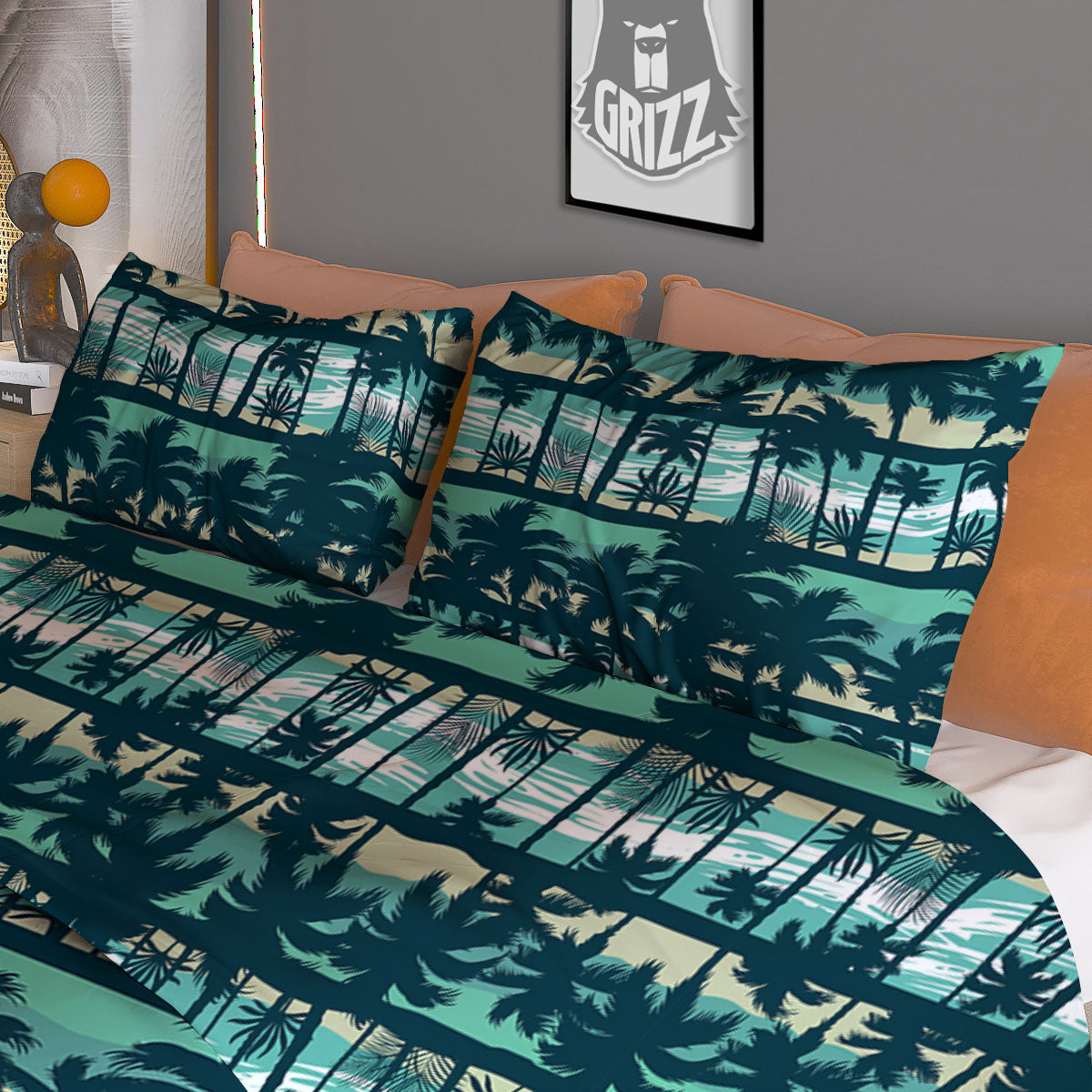 Palm Tree Print Pattern Duvet Cover Bedding Set