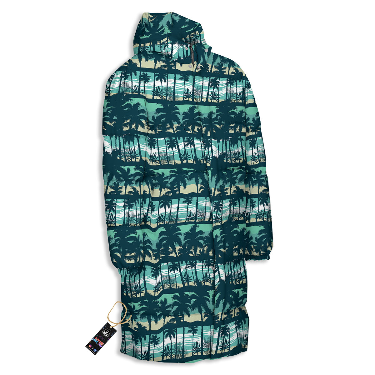 Palm Tree Print Pattern Long Down Jacket-grizzshop