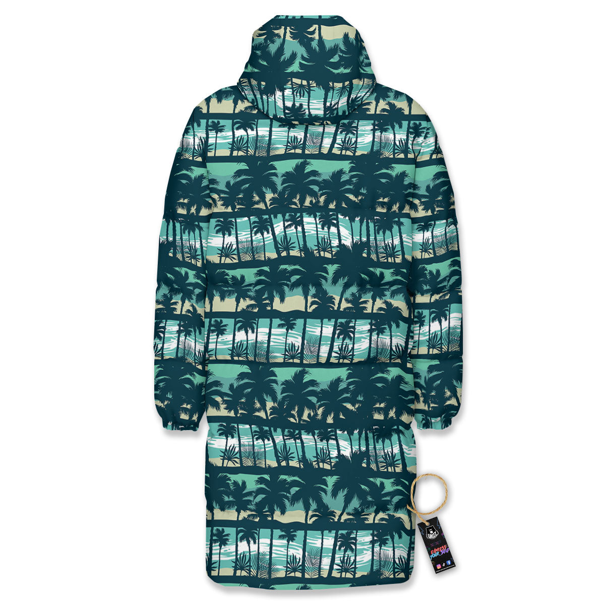 Palm Tree Print Pattern Long Down Jacket-grizzshop