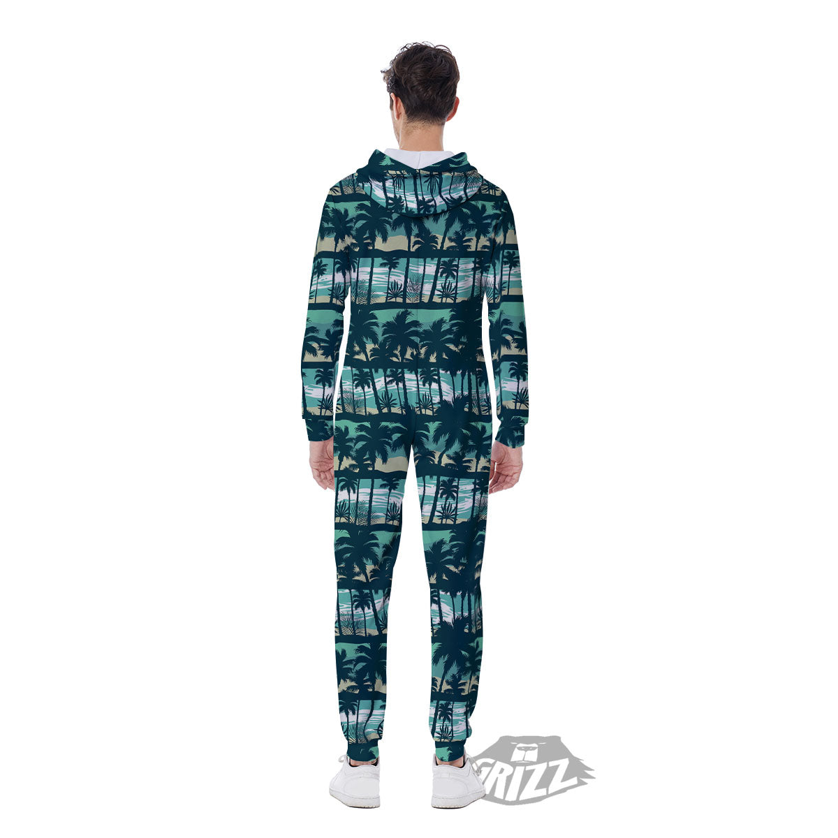 Palm Tree Print Pattern Men's Jumpsuit-grizzshop