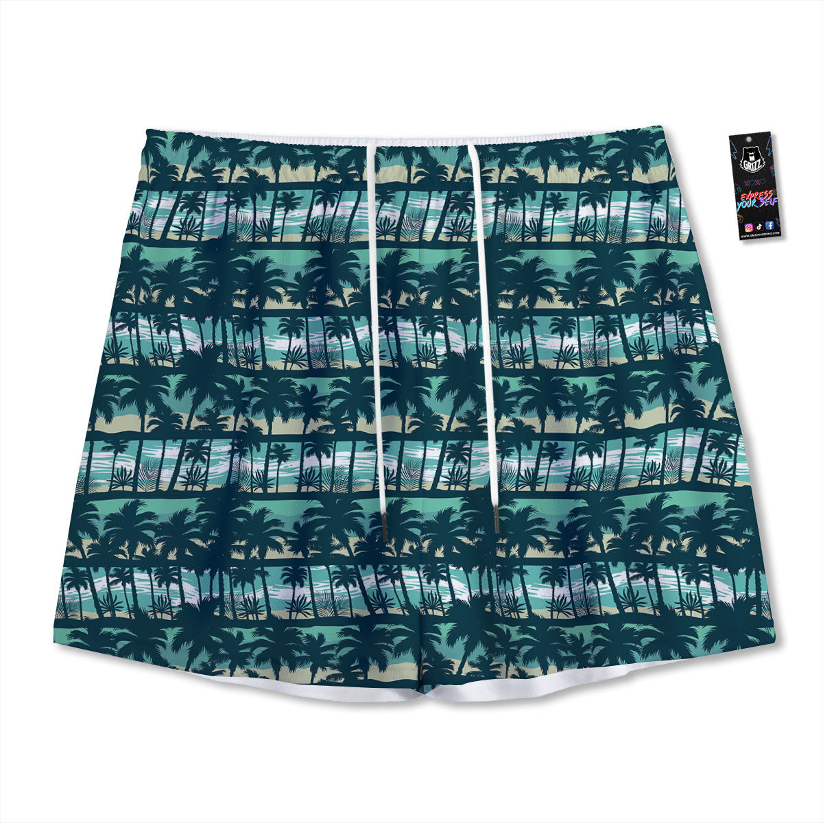 Palm Tree Print Pattern Mesh Shorts-grizzshop