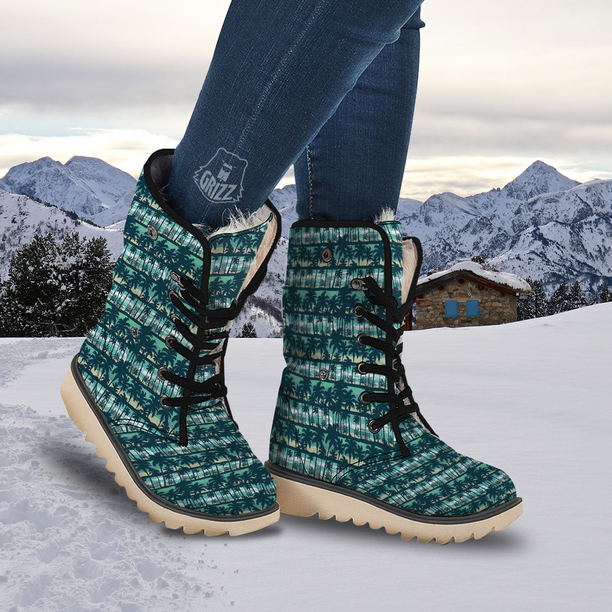 Palm Tree Print Pattern Snow Boots-grizzshop