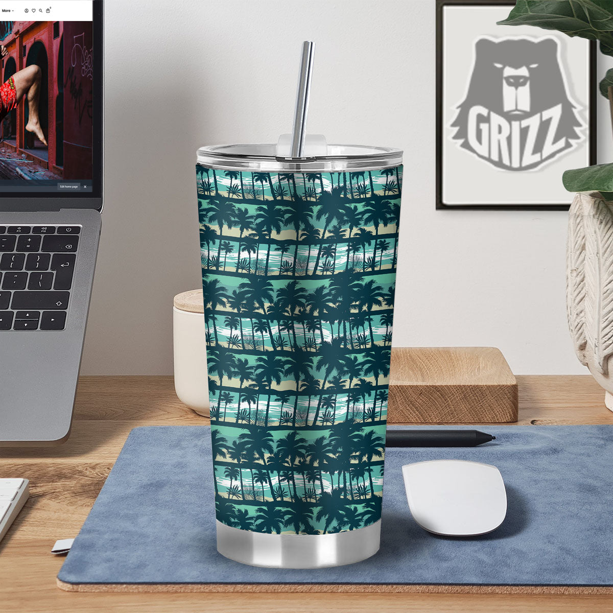 Palm Tree Print Pattern Tumbler-grizzshop